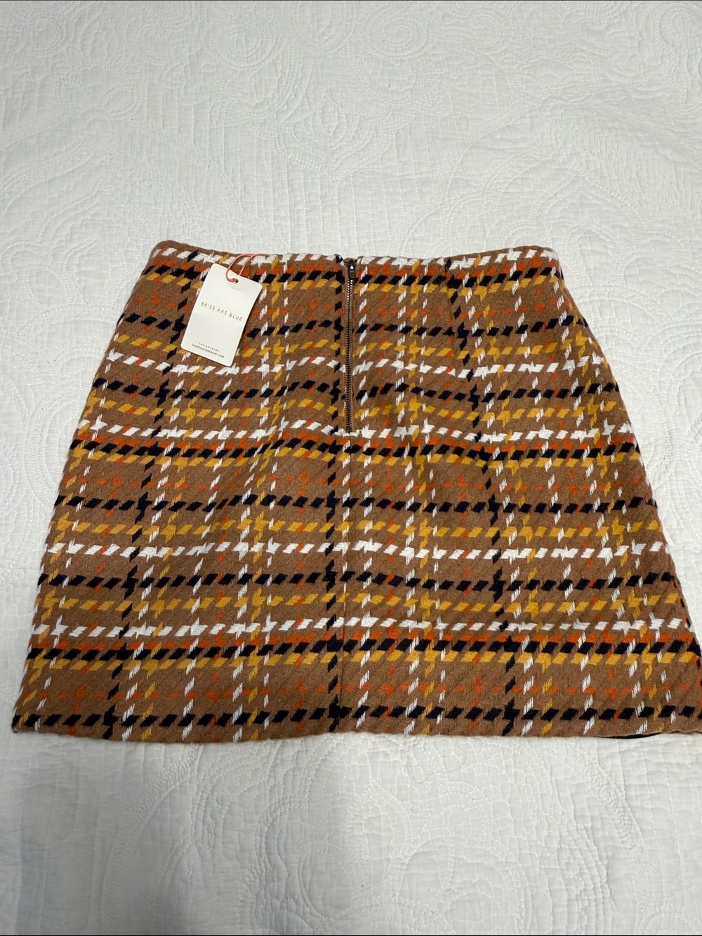 Skies Are Blue Mustard Plaid Mini Skirt with Black & White Accents - Picture 3 of 6